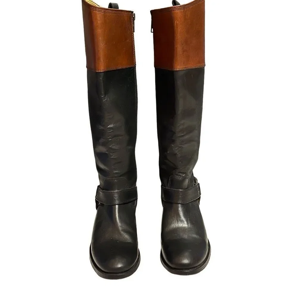Frye Brown Leather Harness Zip Knee High Boots Womens Size 6 B Style 76928